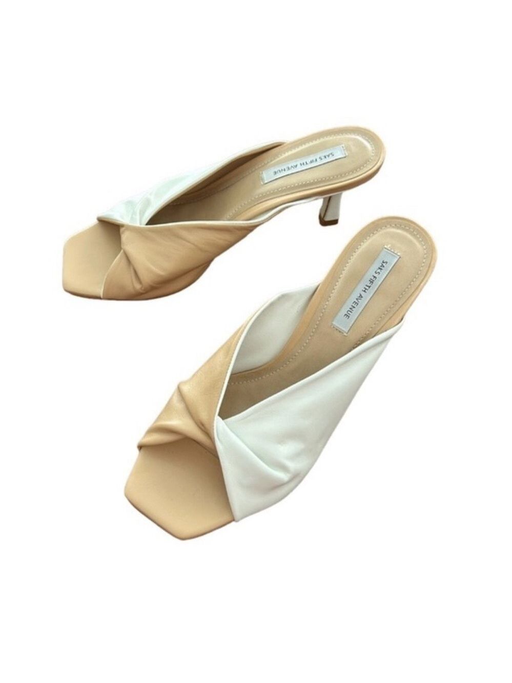 Saks Fifth Avenue two times colorblock leather Cream and nude kitten Heels 8.5